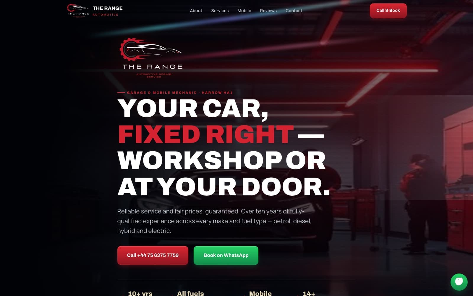 The Range Automotive site we built, shown on desktop